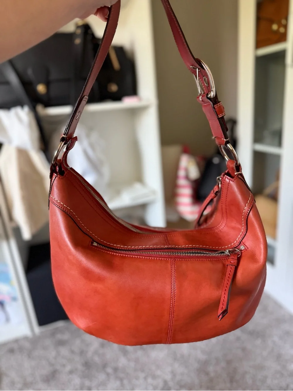 Coach Burnt orange Leather Hobo Bag with Silver Hardware